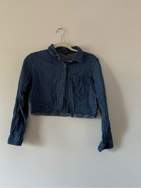 Derek Heart Cropped Chambray Western Top | Raw Hem Dark Wash Size Small